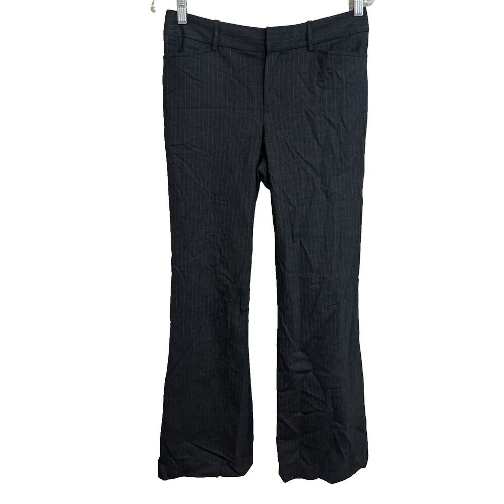 Club Monaco Women's Wool Pinstripe Mid Rise Straight Leg Slacks Black Size 6